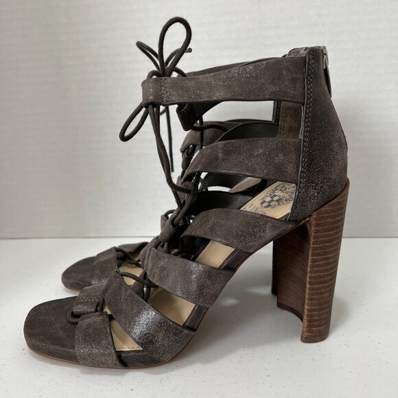 Vince Camuto Phandras Stacked Heel Sandal Heels Dark Taupe Women's 8 M - Picture 1 of 10